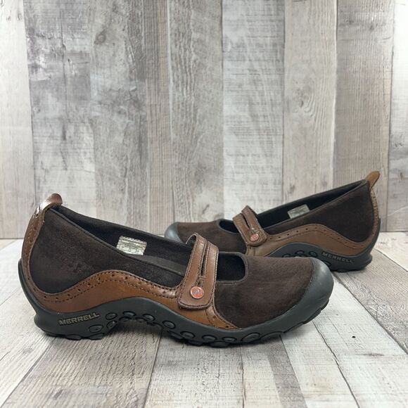 Merrell Womens 7 Plaza Bandeau Leather Suede Mary Jane Casual Shoe Slip On Brown - Picture 3 of 14
